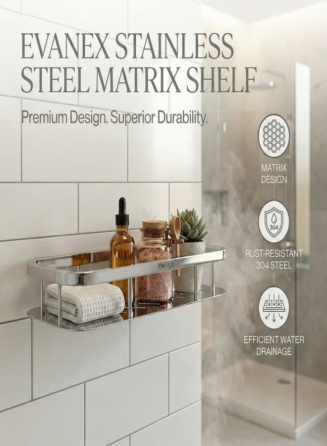 EVANEX Bathroom Storage Shelf | 12x5 Inch 304 Stainless Steel Bathroom Organizer Storage Shelves | Wall Mount Shelf | Wall Organiser Accessories Set - Image 2